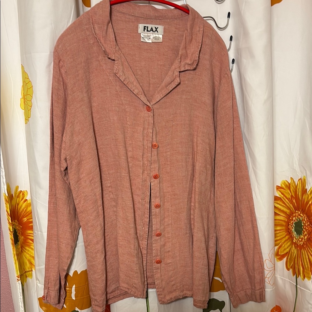 Vintage Flax Button-Up Shirt in Rust M
